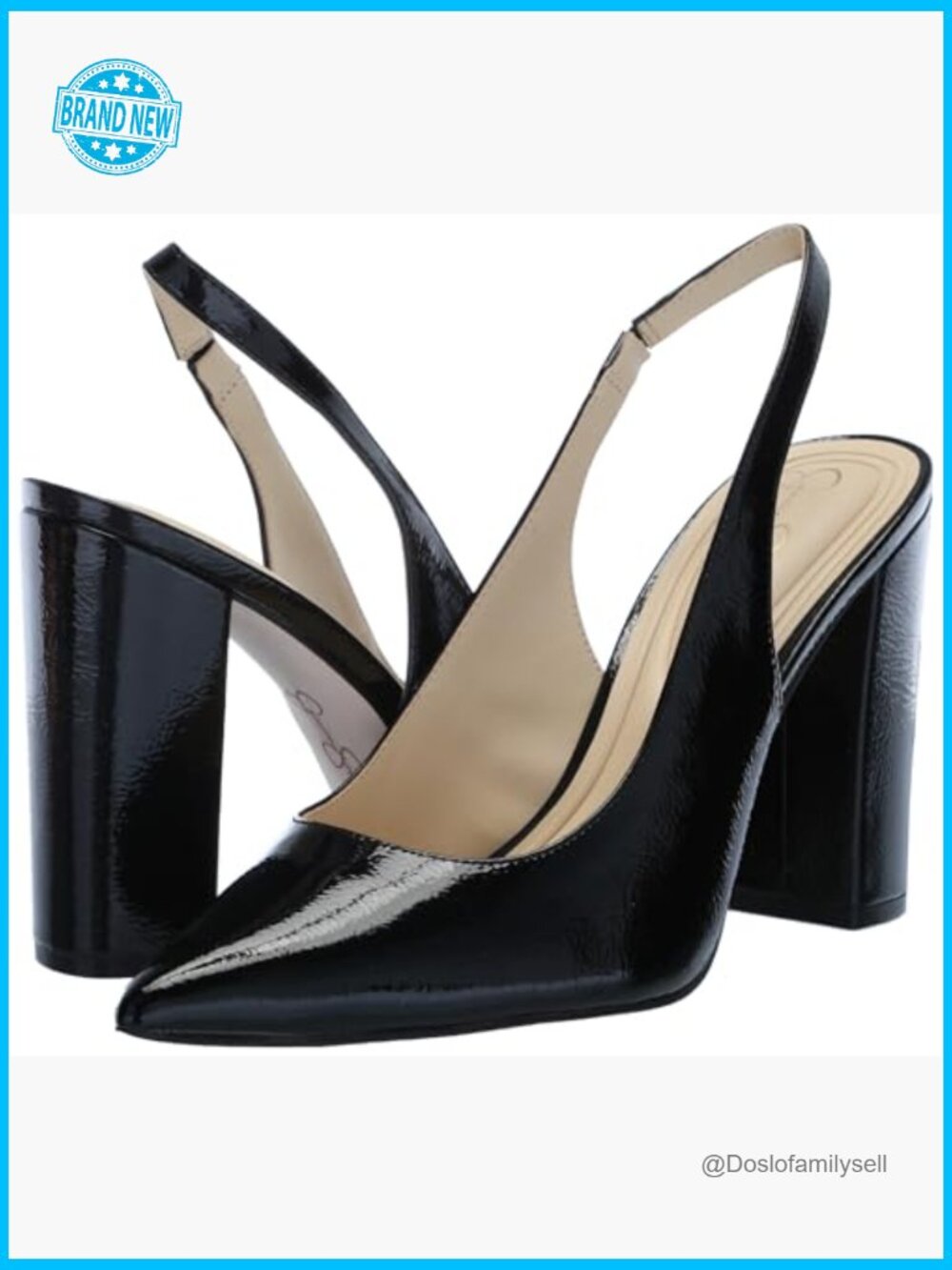 Pointed Toe Block Heel Pump Classic Day to Night Elastic Slingback - Picture 7 of 7
